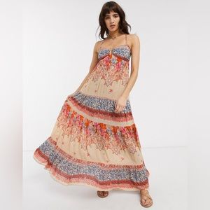 Free People Give a Little Boho Flowy Maxi Slip Dress Cream Combo size XS EUC